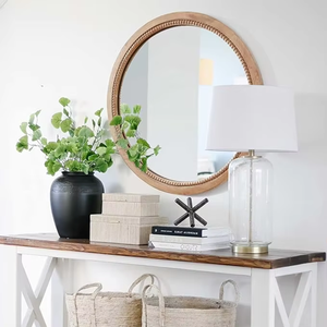 <b>Round</b> Wooden <b>Wall</b> <b>Mirror</b> Rustic Farmhouse Decorative Accent <b>Mirror</b> with Beaded Frame for Living Room Bedroom Decor - Product Image 3