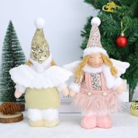 Poupées en peluche de Noël d'usine 35*16*6cm, figurines d'anges de dessin animé pour filles, décoration de fenêtre, bonnet tricoté, paillettes, poupée décorative pour la maison