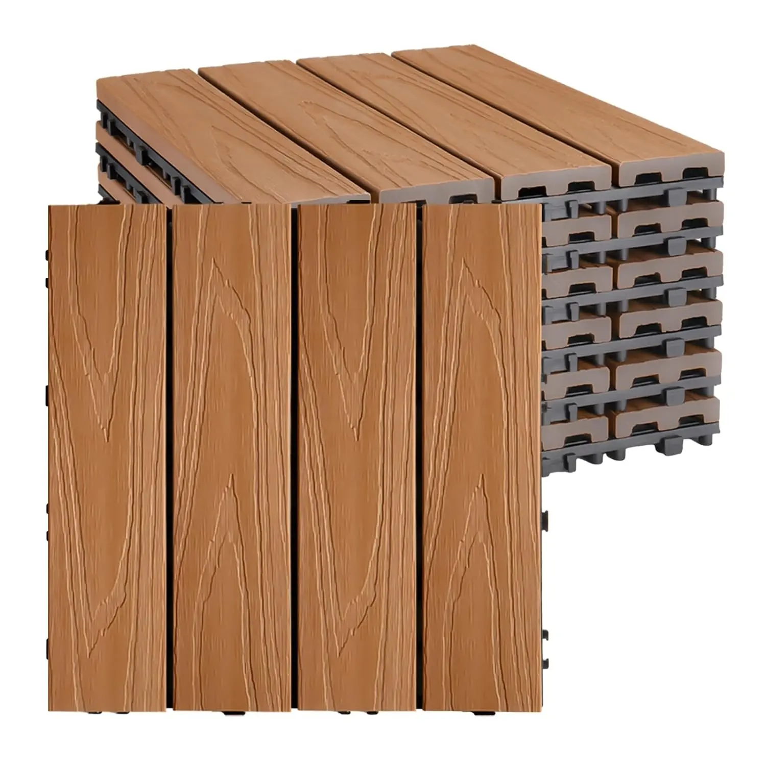 Co-extrusion grain de bois teck 300*300MM bricolage carreaux Composite emboîtement wpc carrelage de terrasse pour jardin patio extérieur