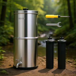 Filtre à eau de comptoir Vevor en acier inoxydable, 1,5 gallon, alimentation par gravité, avec 2 filtres pour usage extérieur - Product Image 2