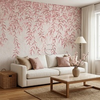 Papier peint mural imperméable à l'eau, motif feuilles en cascade rose doux, style vintage beige botanique, à coller soi-même, pour la décoration murale du salon et de la chambre