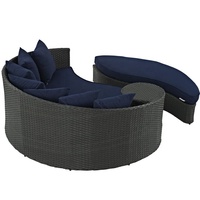 Tumbona Redonda de Mimbre para Exteriores con Toldo, Muebles de Patio, Tumbona de Playa, Sofá Cama Redondo de Mimbre