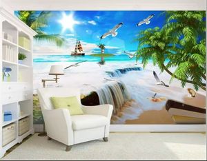 Mural de pared de playa moderno barco Gaviota papel tapiz 3D decoración de sala de estar comedor sofá papel de pared - Product Image 2