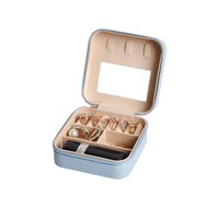 Boîte à bijoux de voyage en velours avec miroir intégré, fermeture éclair sécurisée, doublure en polaire perlée, 10x10x5cm, carrée, simple, portable, cadeau pour femme