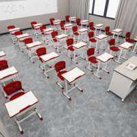 Ensemble Chaise et Bureau Scolaire Ergonomique en Acier au Design Moderne, Hauteur Réglable, Pieds Sabre, pour Écoles Primaires/Secondaires, Durable