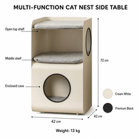 Table d'appoint multifonctionnelle en forme de rectangle pour chat, tour à chat à 3 niveaux avec structure en fer, maison pour chat avec coussinets en peluche, table de chevet blanc crème