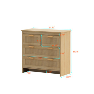4 <b>Drawers</b> Rattan Cabinet Natural Wood Finish Bedroom Living Room <b>Storage</b> Organizer Easy Assembly - Product Image 6