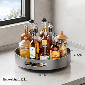 Plateau tournant Lazy Susan en acier au carbone, résistant à la rouille et à l'huile, disponible en 3 couleurs, pour le rangement de cosmétiques dans la salle de bain - Product Image 1