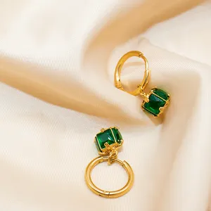 Exquisite four-sided emerald zircon design titanium steel earrings 18k gold-plated stainless steel gemstone earrings jewelry