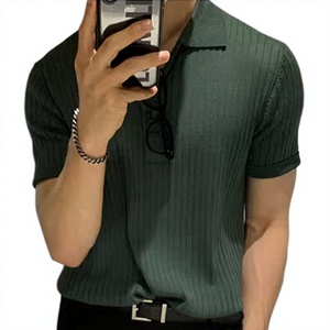 Camisa de Hombre Verde de Punto con Cierre de Cremallera, Manga Corta, Color Sólido, Transpirable, Algodón 200g, Mejor Calidad 2026 - Product Image 2