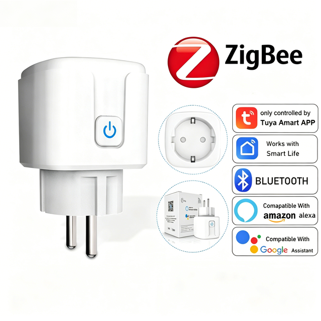 FY21 Tuya Zigbee EU Smart Plug Wi-Fi Energy Monitoring CE Certified Smart Home Automation Works Alexa Google Home Universal Use