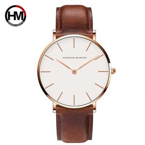 Montre-bracelet pour homme Hannah Martin 3690, élégante, marron, bracelet en cuir PU, étanche, affichage analogique, simple, pour affaires - Product Image 2