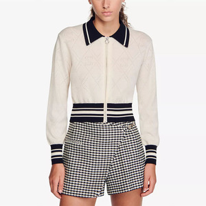 Maglione <span class=keywords><strong>Elegante</strong></span> da Donna in <span class=keywords><strong>Maglia</strong></span> con Collo a Polo, Zip e Maniche Lunghe, Personalizzabile per Primavera/Estate - Product Image 2