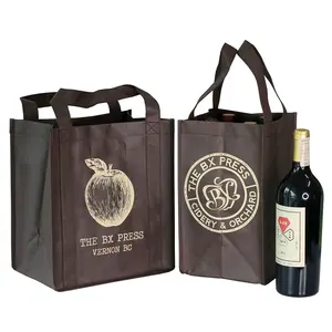 प्रमोशन पुन: प्रयोज्य फोल्डेबल गैर बुना 6 बोतल वाइन कैरियर बैग