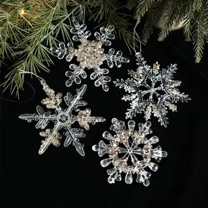 Hanging Clear Snowflake Elk Christmas Pendant Christmas Ornaments Acrylic Snowflake And Icicle Ornaments Christmas Pendants