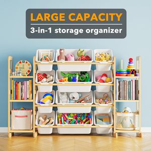 Gỗ Đồ Chơi Lưu Trữ <span class=keywords><strong>Organizer</strong></span> Với 6 Kệ Và 12 Thùng, Đồ Chơi Bằng Gỗ Tổ Chức Cuốn Sách Kệ Trẻ Em Bin Kệ Hộp Đồ Chơi Trường Hợp Cho Phòng Ngủ - Product Image 3