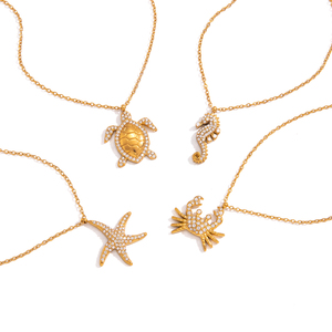 <span class=keywords><strong>Collana</strong></span> J&D Ocean Vacation Animal in acciaio inossidabile placcato oro 18K con strass, ciondolo estivo a forma di <span class=keywords><strong>stella</strong></span> <span class=keywords><strong>marina</strong></span>, granchio, tartaruga e cavalluccio marino - Product Image 6