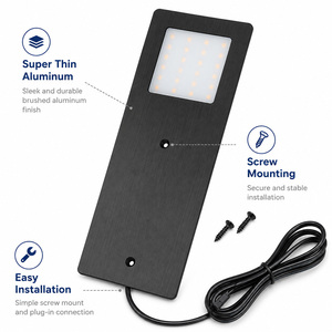 Éclairage <span class=keywords><strong>LED</strong></span> <span class=keywords><strong>sous</strong></span>-<span class=keywords><strong>meuble</strong></span> NewThingLine |   Spots pour armoires |   Lampes modernes en aluminium noir |   CRI 90 |   24V 3000K Chaud |   Brossé - Product Image 1