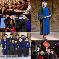 Robe de Doctorat en Velours de Luxe avec Passepoil Doré, Robe de Remise de Diplôme Personnalisable pour École, Régalia Académique Universitaire Durable, Uniforme pour Doctorat