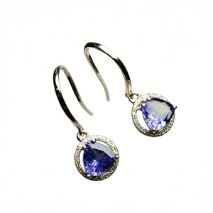 Pendientes Colgantes Morados E823 de Plata 925 con Corte Triangular y Engaste de Garra, Clásicos para Uso Diario de Mujer - Product Image 1