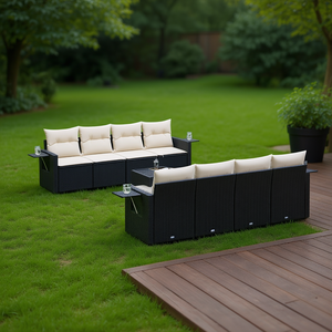 Set Divano da Giardino Nero a 6 Posti in Rattan, Arredamento da Esterno dal Design Contemporaneo Resistente alle Intemperie - Product Image 2