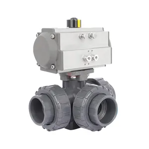 YOULI High Quality 0 Leakage DN15 To DN100 PVC UPVC CPVC Plastic Pneumatic Actuator Union Socket 3 Way Ball Valve