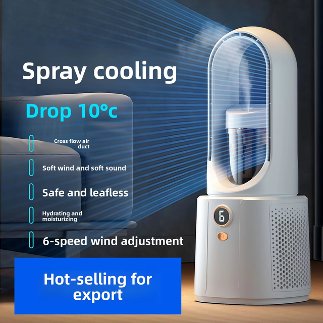 Cross Border Bladeless Spray Fan Desktop Air Circulator Cooling Mist Humidifier 6 Speed USB Rechargeable for Office Student Dorm