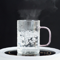 Ensemble de 6 tasses en verre borosilicate de haute qualité avec poignées colorées, résistantes au four, transparentes, droites, pour thé et eau, coffret cadeau