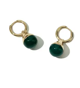Milskye unique jewelry for women 18k gold brass green onyx hoop earrings