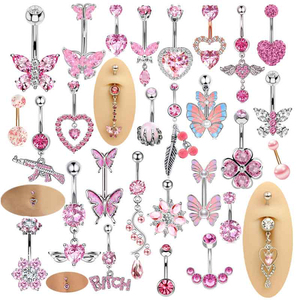 14G Acero inoxidable mariposa ombligo anillos Mujer moda ombligo anillo Piercing cuerpo Piercings joyería rosa