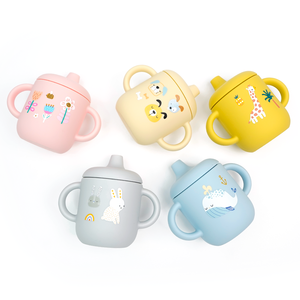 Tasses à bec en silicone pour enfants avec motifs mignons, pour tout-petits et préscolaires, sans BPA, anti-fuite, personnalisables, avec poignée - Product Image 5
