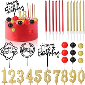 Kit de décoration de gâteau d'anniversaire 34 pièces, bougies fines dégradées, topper en acrylique avec inscription, sphère, chiffres 0-9, or, fournitures de fête - Product Image 6