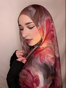 New 2026 Watercolor Rose Print Modal <strong>Hijab</strong> Soft Breathable Floral Headscarf For Women Wholesale Custom Logo - Product Image 6