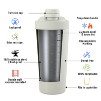Nouveau design double paroi isolée en acier inoxydable 304 en gros protéine shaker bouteille d'eau sans bpa avec compartiments boule
