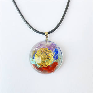 Commercio all'ingrosso Organite pietre preziose colorate Orgonite Chakra guarigione <span class=keywords><strong>ciondolo</strong></span> <span class=keywords><strong>fiore</strong></span> <span class=keywords><strong>della</strong></span> <span class=keywords><strong>vita</strong></span> metallo Orgone energia cristallo collane di chiusura - Product Image 6