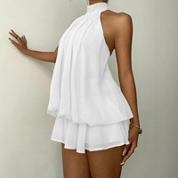 Robe élégante et magnifique sans manches, couleur unie, en cachemire duveteux, à col suspendu et dos nu, avec laçage, très vendue à l'international pour l'été
