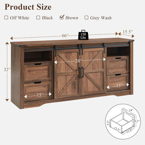 Grand meuble TV de ferme marron 4 tiroirs de porte de grange coulissante Console multimédia rustique étagères de rangement salon support de télévision en bois - Product Image 2
