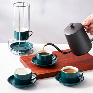 Ensemble de tasses à café en céramique blanche avec soucoupes empilables, design nordique/minimaliste, 4 pièces, pour la maison ou le bureau - Product Image 3