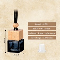 Flacons de parfum pour voiture en verre carré de haute qualité de 8 ml, logo personnalisé imprimé à l'écran, couvercle en bois, diffuseur de parfum suspendu, JIHUA