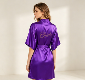 Cross-border Summer Bridal Satin Collarless Robe Faux Silk Letter Luxurious Feel Young Women Wedding Makeup Gown No Sleeves