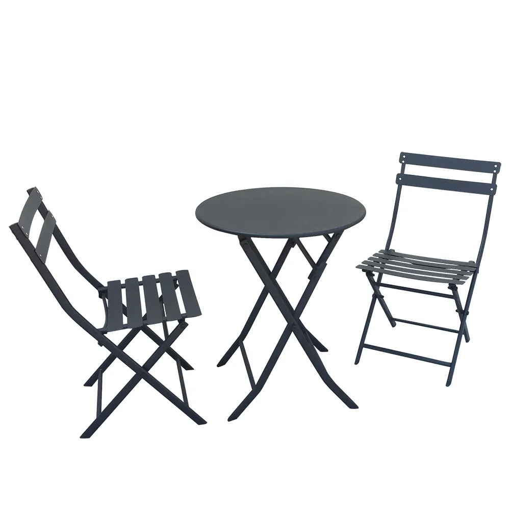 3 Pieces Promotion Hot Sale Indoor Outdoor Popular Iron Frame Folding Table and Chairs Durable and Space Saving