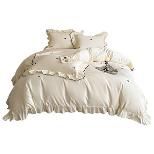 French Princess Style Cotton <b>Bedding</b> <b>Set</b> 4 Piece White Heart Embroidered Duvet Cover <b>Set</b> Breathable Home Use - Product Image 5