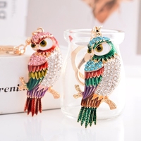 Vente en gros porte-clés hibou animaux strass cristal pailleté porte-clés multi-couleurs bling brillant diamant émail grand oeil hibou porte-clés