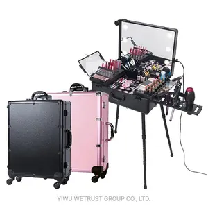 Rolling Mobile Makeup Station LED Cosmetic Beauty Case