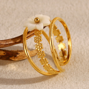18K Gold Plated Stainless Steel Natural Shell Flower Double Layer Hollow Open Adjustable Stackable <b>Statement</b> <b>Ring</b> For Women - Product Image 4