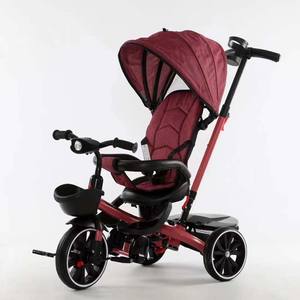 <span class=keywords><strong>Tricycle</strong></span> pour bébé à 3 roues, cadre en acier à haute teneur en carbone, panier avant en plastique noir, roues gonflables, frein arrière, musique, têtes 360 - Product Image 3