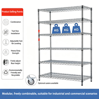 Étagère de stockage robuste pour entrepôt, 6 niveaux, en fil chromé, capacité de charge 250 kg, étagère métallique multi-niveaux pour pièces d'usine et magasin