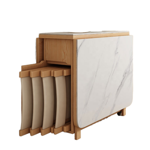Wholesale Square <b>Modern</b> Space Saving <b>Folding</b> <b>Dining</b> <b>Table</b> Set with 4 Chairs | Marble Top Wood <b>Table</b> Indian Supplier - Product Image 1