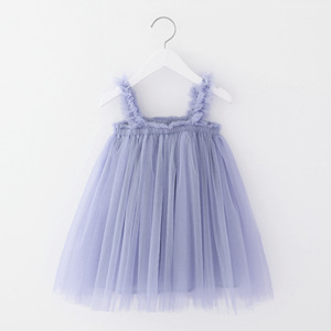 Nouvelle robe de princesse en tulle pour filles de 1 à 6 ans, design estival, couleur unie, dentelle, sans manches, bretelles fines, robe de fête - Product Image 4