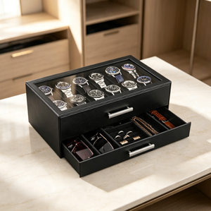 Boîte de présentation de montres de luxe avec fenêtre transparente, organisateur à double tiroir pour montres, colliers, bagues, lunettes de soleil - Product Image 5